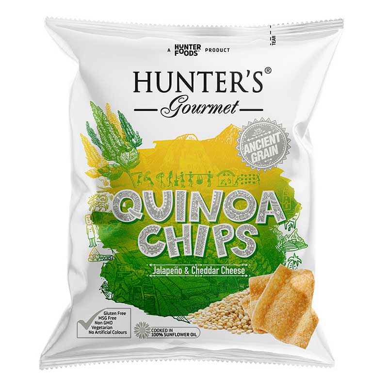 HUNTERS QUINOA CHIPS JLPNO &amp; CHDR CHEESE 28GM