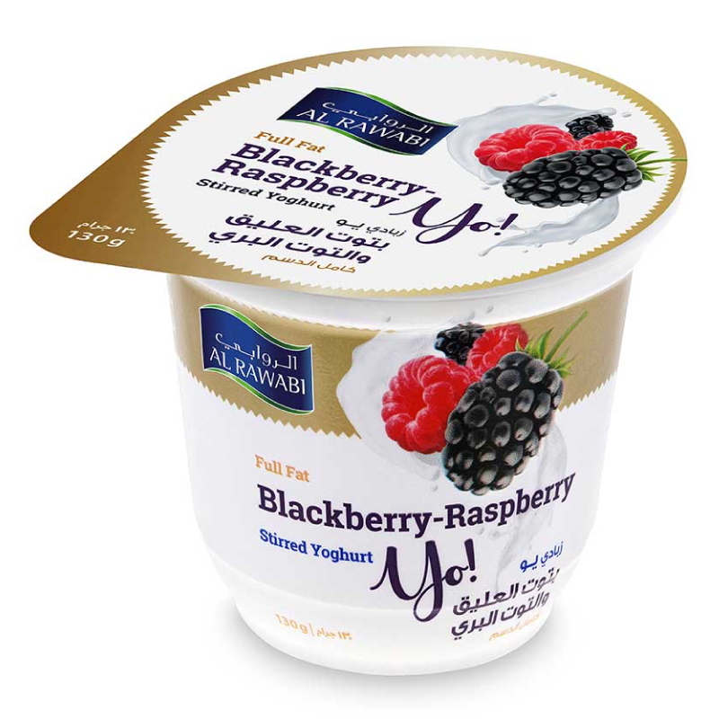 AL RAWABI SINGLE POT YOGHURT  BLACK BERRY RASP BERRY 130 GM