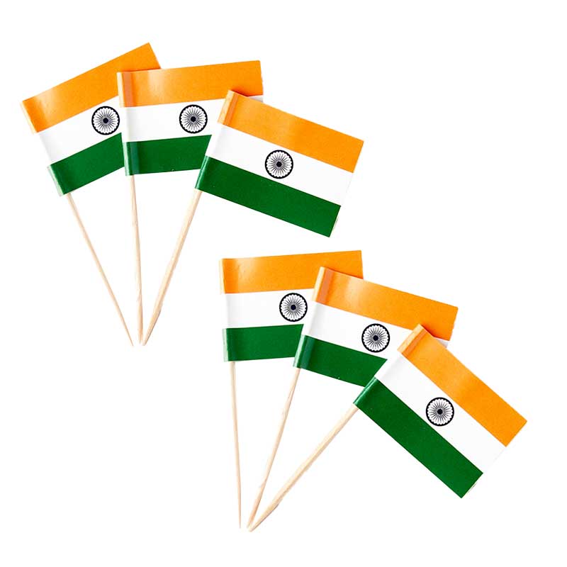 FLAG INDIA + BAMBOO STICK 14*21 PACK OF 6