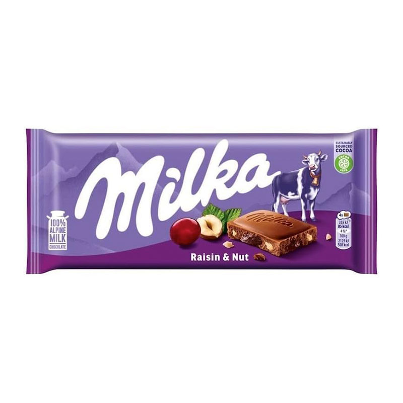 MILKA RAISINS &amp; NUTS CHOCOLATE 90GM