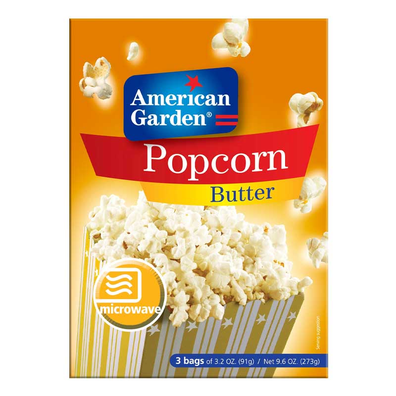 AMERICAN GARDEN MICROWAVE POPCORN BUTTER FAT FREE 8.7oz