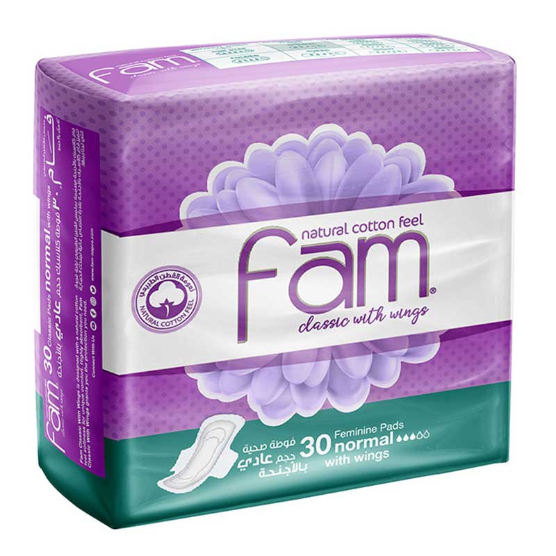 FAM FEMININE PADS NORMAL WITH WINGS 30S