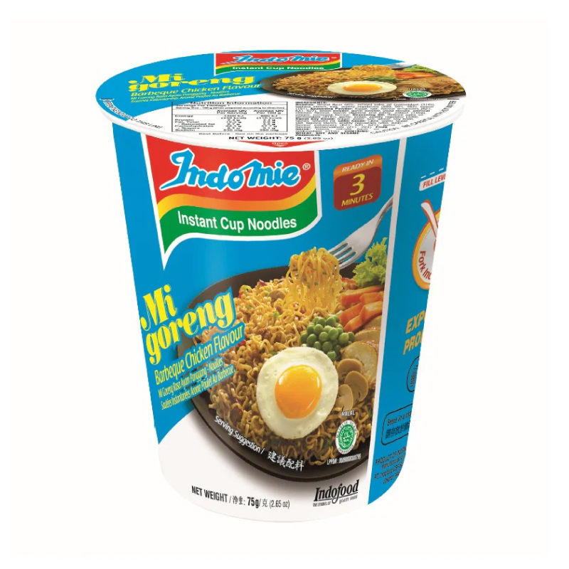 INDOMIE CUP NOODLES FRIED BBQ CHKN 75GM