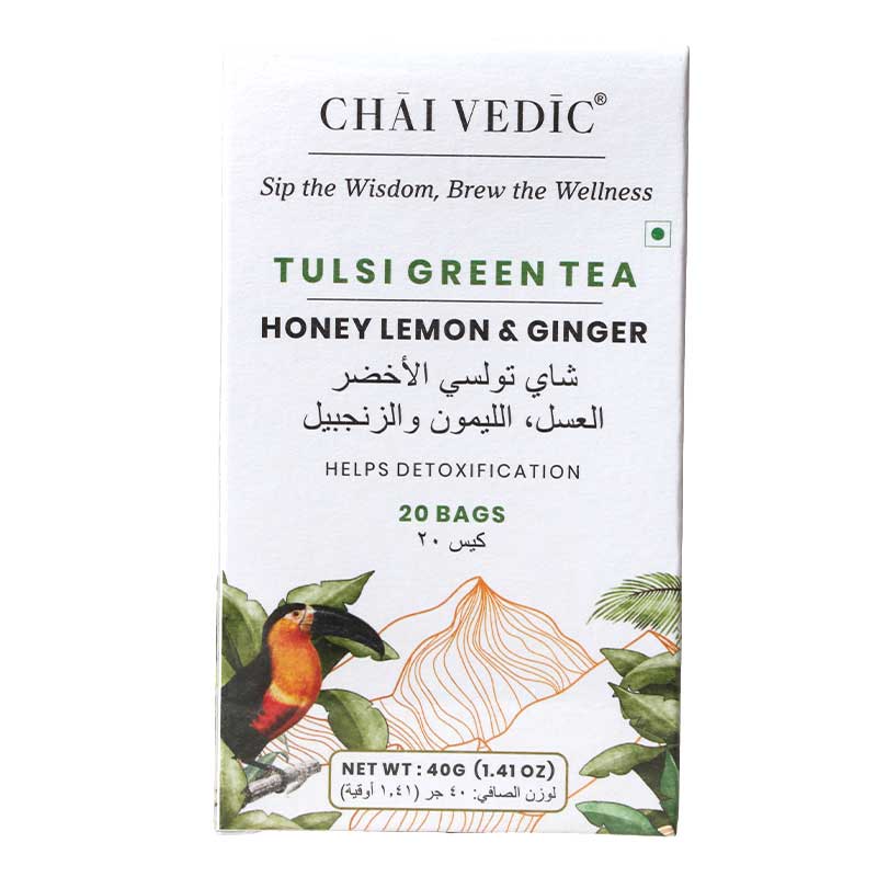 CHAI VEDIC TULSI GREEN TEA HONEY LEMON &amp; GINGER TEA 40GM