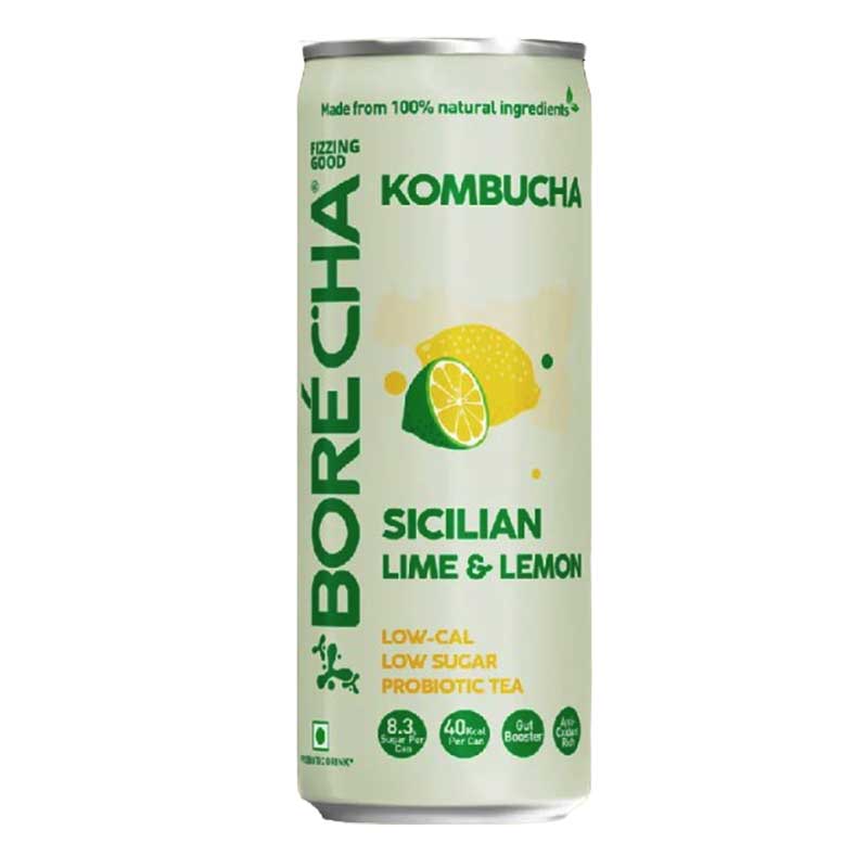 BORÉCHA KOMBUCHA LIME &amp; LEMON LOW-CAL PREBIOTIC TEA 330ML